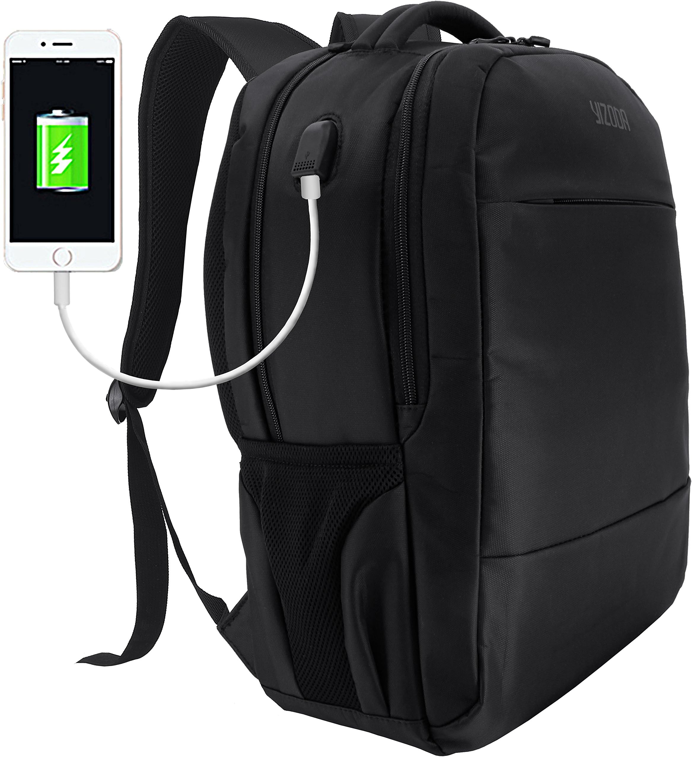 KINCK Laptop Backpack,Business Bags with USB Charging Water Resistant School Bookbag 17 Inch Black
