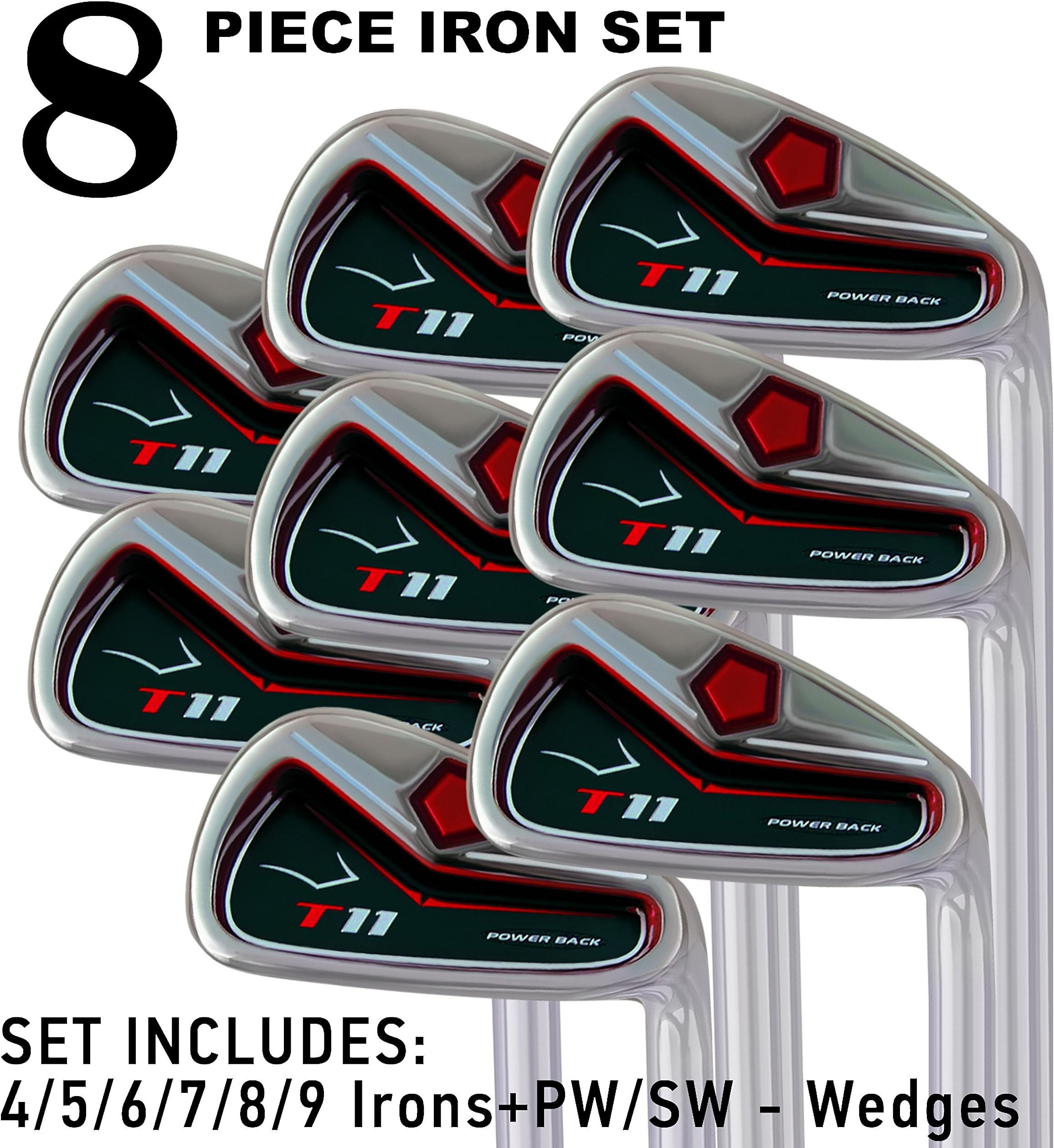 Power Back T11 Tall Iron Set 4-SW Custom Made Golf Clubs Right Hand MIDSIZE Grips Senior Flex Graphite Shafts +1 inch Longer Than Men's Standard Irons