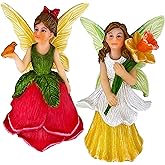 Mood Lab Fairy Garden - Miniature Fairy Figurines - Flower Girls Set of 2 pcs - Narcissus & Rose Fairies Accessories Statue Kit
