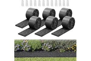 VEVOR Rubber Mulch Mat Roll, 6 Rolls 120 x 4.5 in, Recycled Rubber Permanent Mulch Edging Border, Natural-Looking Flower Barr