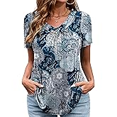 OIDUICOULD Womens Plus Size Tops Short Sleeve Shirts V Neck Casual Soft Blouse