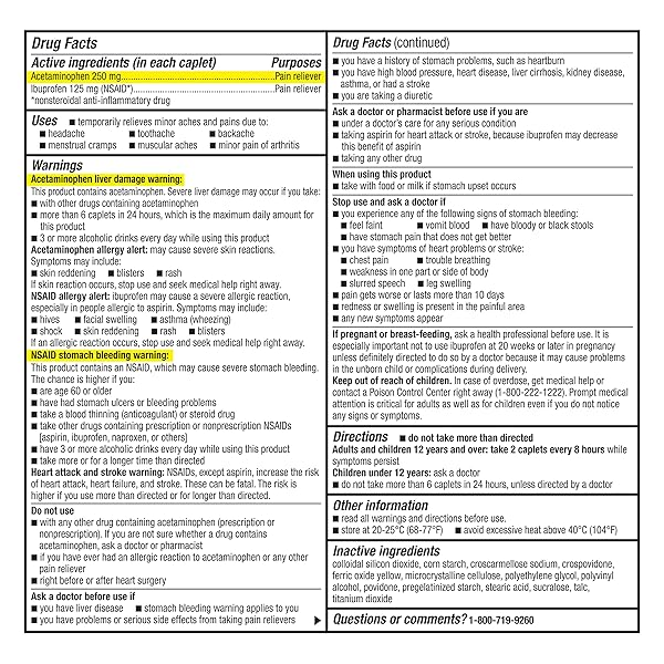GOODSENSE DUAL ACTION ACETAMINOPHEN 250 MG AND IBUPROFEN (NSAID) 125 MG TABLETS, PAIN RELIEVER FOR HEADACHE RELIEF, ARTHRITIS PAIN RELIEF AND MORE, 144 COUNT