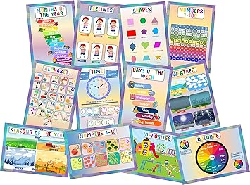 12x Laminated Educational Classroom Posters For Toddlers Number