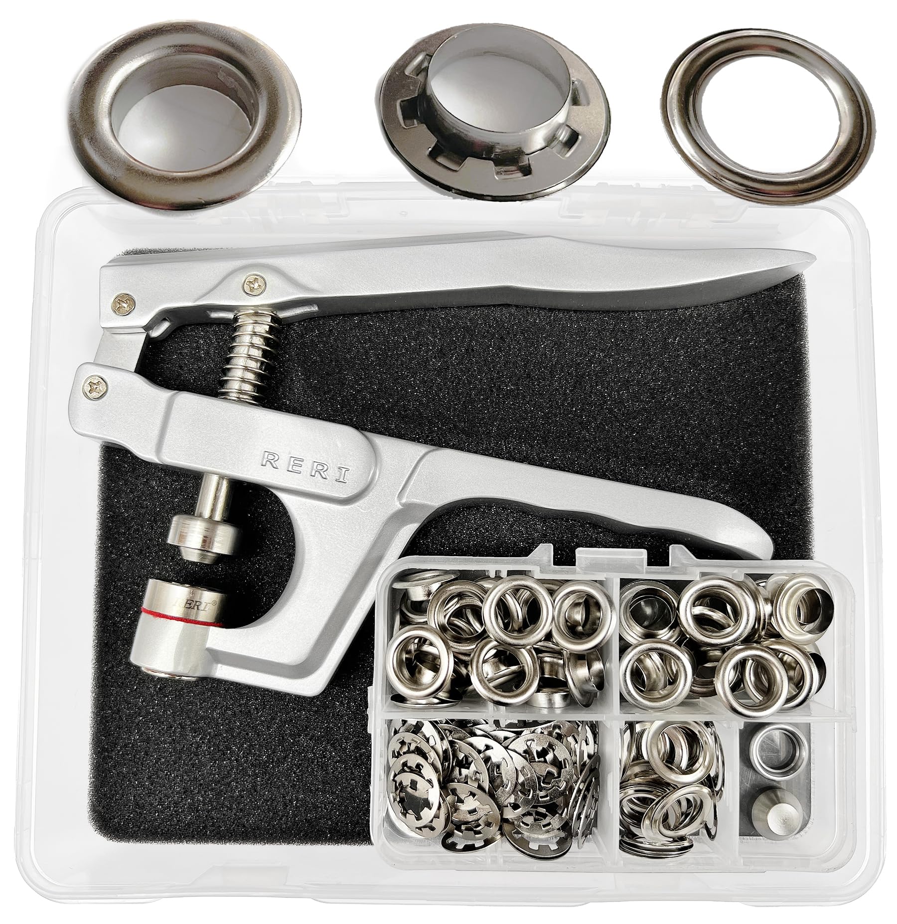 Outdoor Advertising Eyelets Set with Tool 10 mm Silver Grommet Kit Eyelets Set with Grommets Adjustment Tool for Fabrics, Canvass, Tarpaulins, Awnings, Tents and Banners