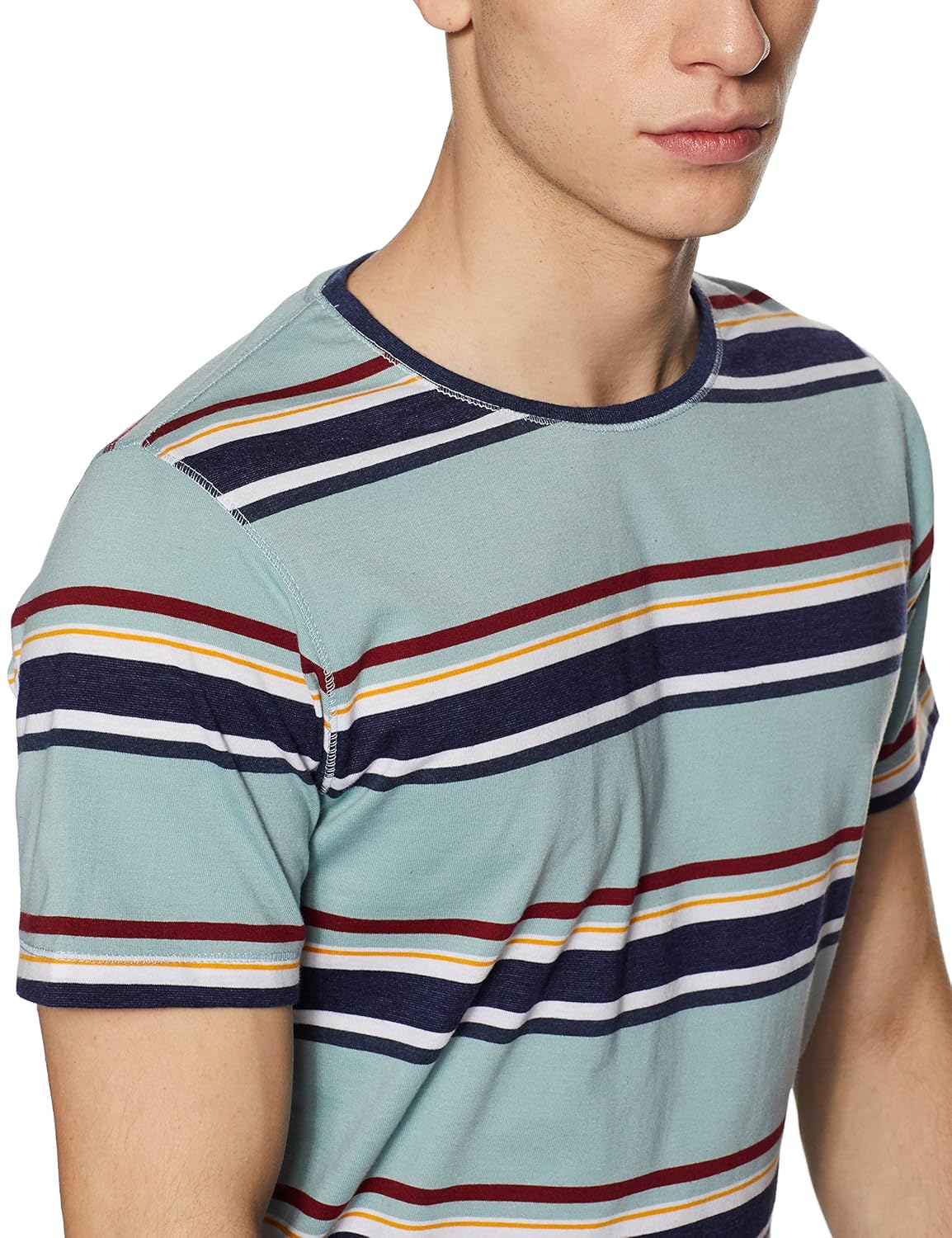 qube men's striped regular fit t-shirt