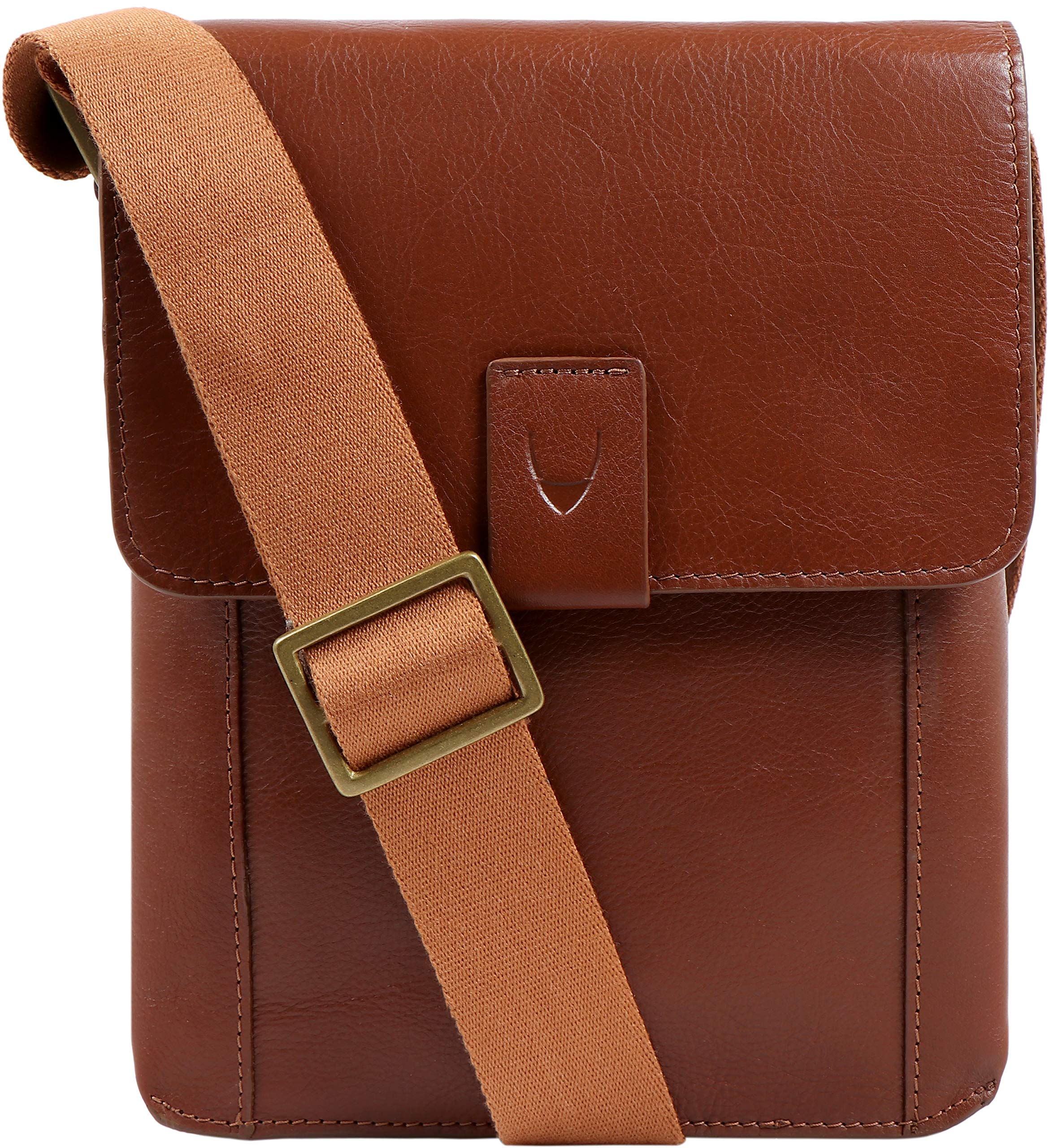 Hidesign Aiden Genuine Leather and Canvas Mini Crossbody Men/Women Messenger Bag/Travel Bag / 10.5" iPad Bag, Tan & Brown, S, Crossbody Bag