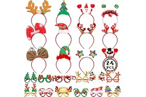 HOVACY Christmas Party Favors, Cute Christmas Glasses Headbands Set, Christmas Headwear, Christmas Glasses Frame