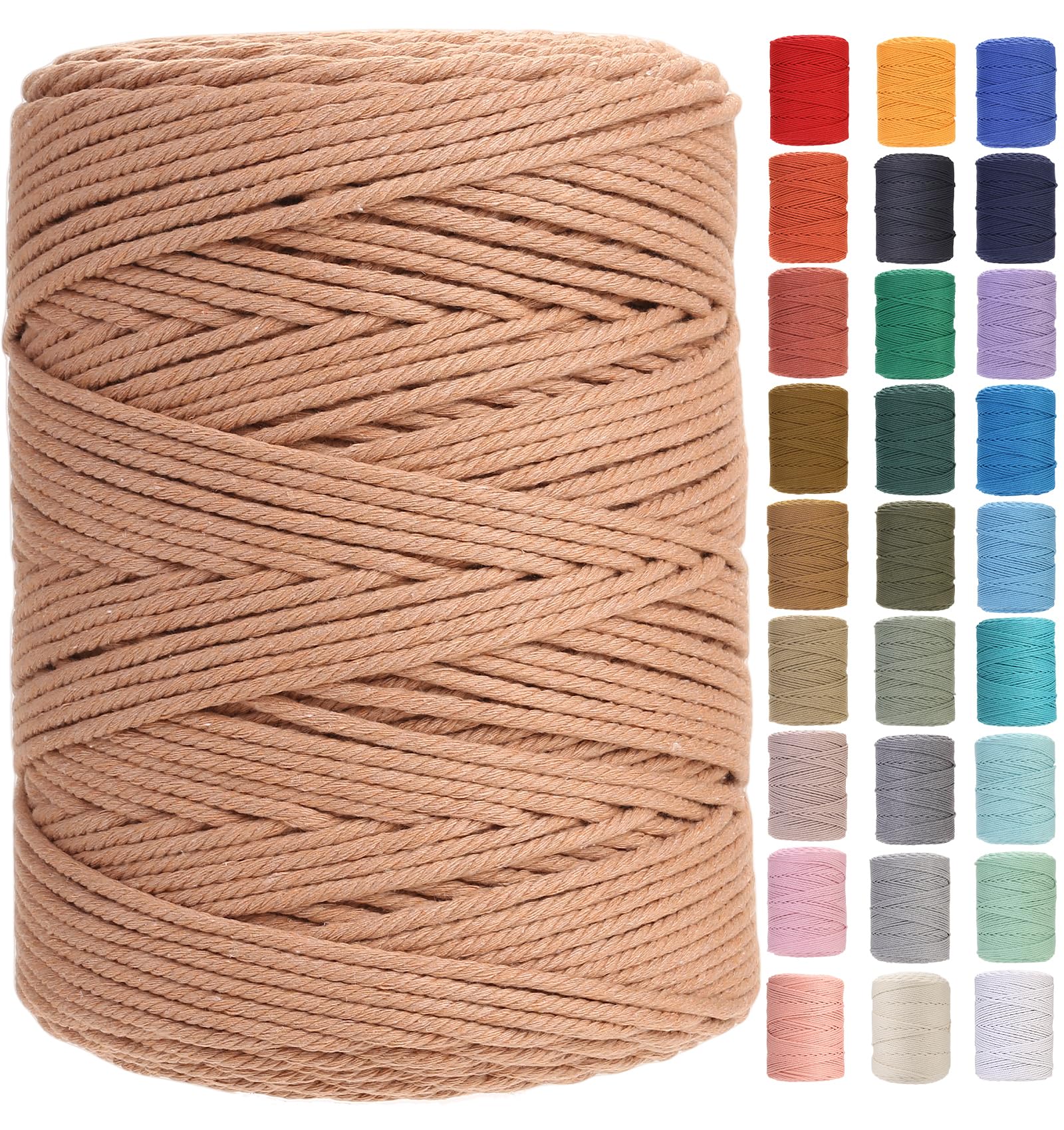 GOHOF Macrame Cord 3mm x 450m Premium Cotton Macrame Rope, 4 Strand Twisted Soft Cotton Cord, One of The Most Perfect Materials for Macrame Art, Cotton String Without Chemicals(Salmon) — image 1