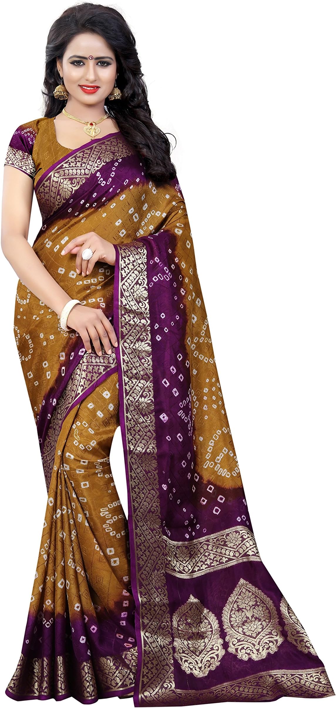 Divine International Trading Co Women's Art Silk Printed Tie And Dye Bandhani Sarees With Blouse Piece Fabric
