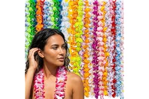 24 Pcs Hawaiian Leis for Luau Party - MAQIHAN Hawaiian Flower Lei Necklace Hawaii Silk Rainbow Leis for Adults Women Girl, Tr