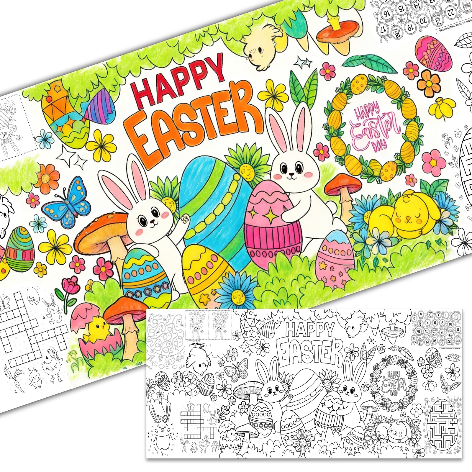 ATFUNSHOP Easter Giant Coloring Tablecloth 35" x 75" - Easter Crafts for Kids, Jumbo Paper Banner & Poster, Coloring Games & Party Activities - DIY Decorations & Gifts Games & Festive Decor