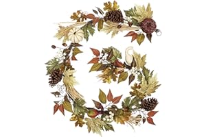 Valery Madelyn Fall Pumpkin Garland for Mantel Home, 6ft Autumn Maple Leaves Garland for Farmhouse Table Centerpiece, Harvest Thanksgiving Halloween Decorations for Fireplace Indoor Ourdoor
