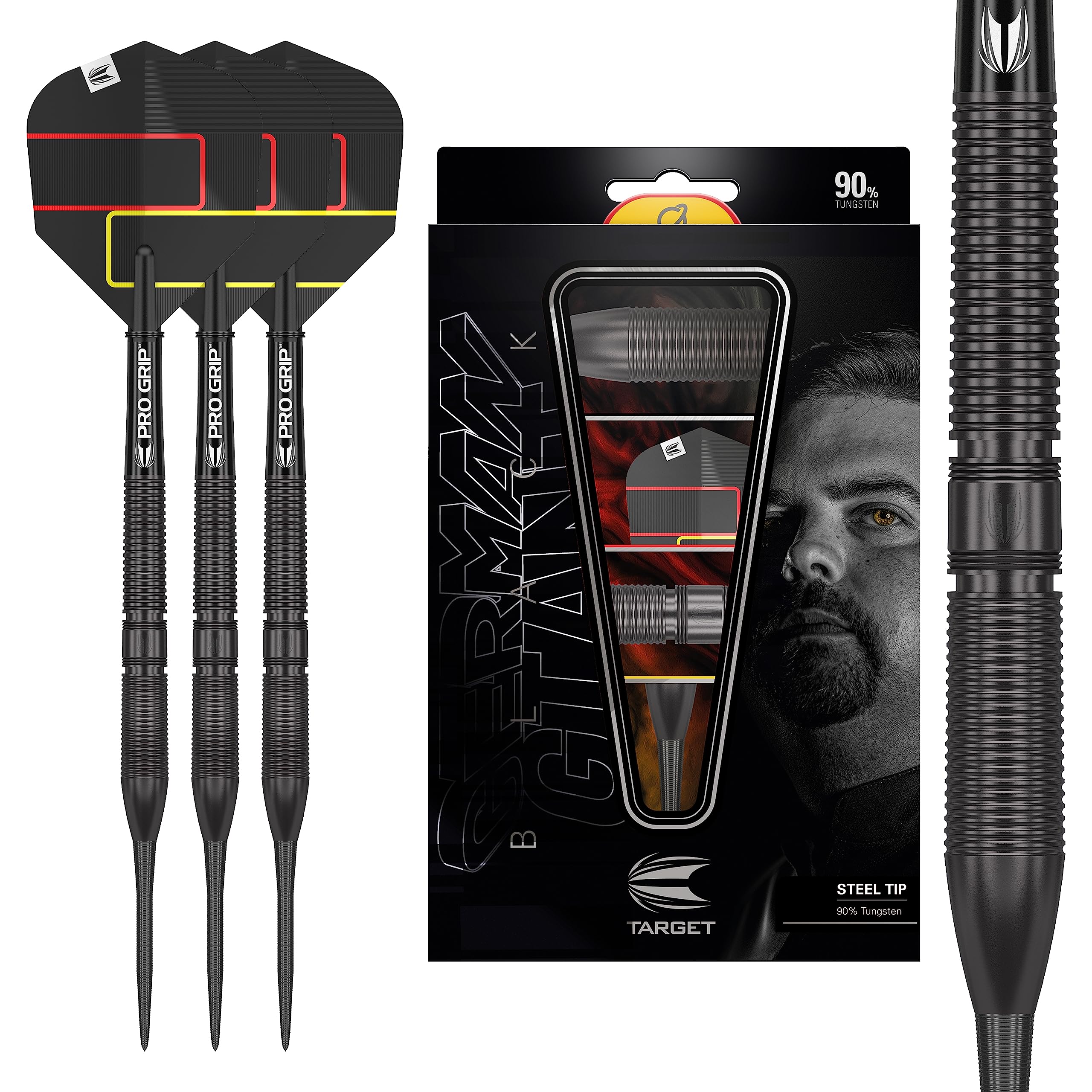 Target Darts Gabriel Clemens Black Edition 90% Tungsten Steel Tip Darts, 23G | Tungsten Dart Set, Player Edition Steel Point Darts, Steel Tip Dart Set, Professional Darts Set