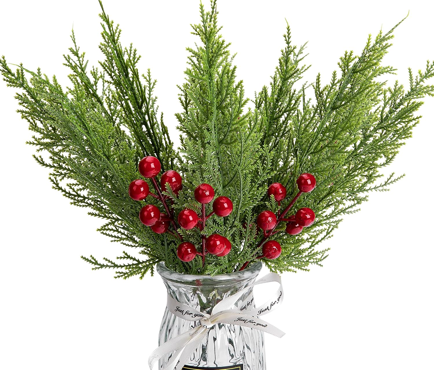 Wreaths, Garlands & Swags - 30 Pcs/Set Christmas 3D Artificial Pine Branches- 12.5 Inch Faux Evergreen Cedar Sprigs Branches- Fake Foliage Pine Needles Picks with Artificial Red Berry Stems for DIY Christmas Decoration