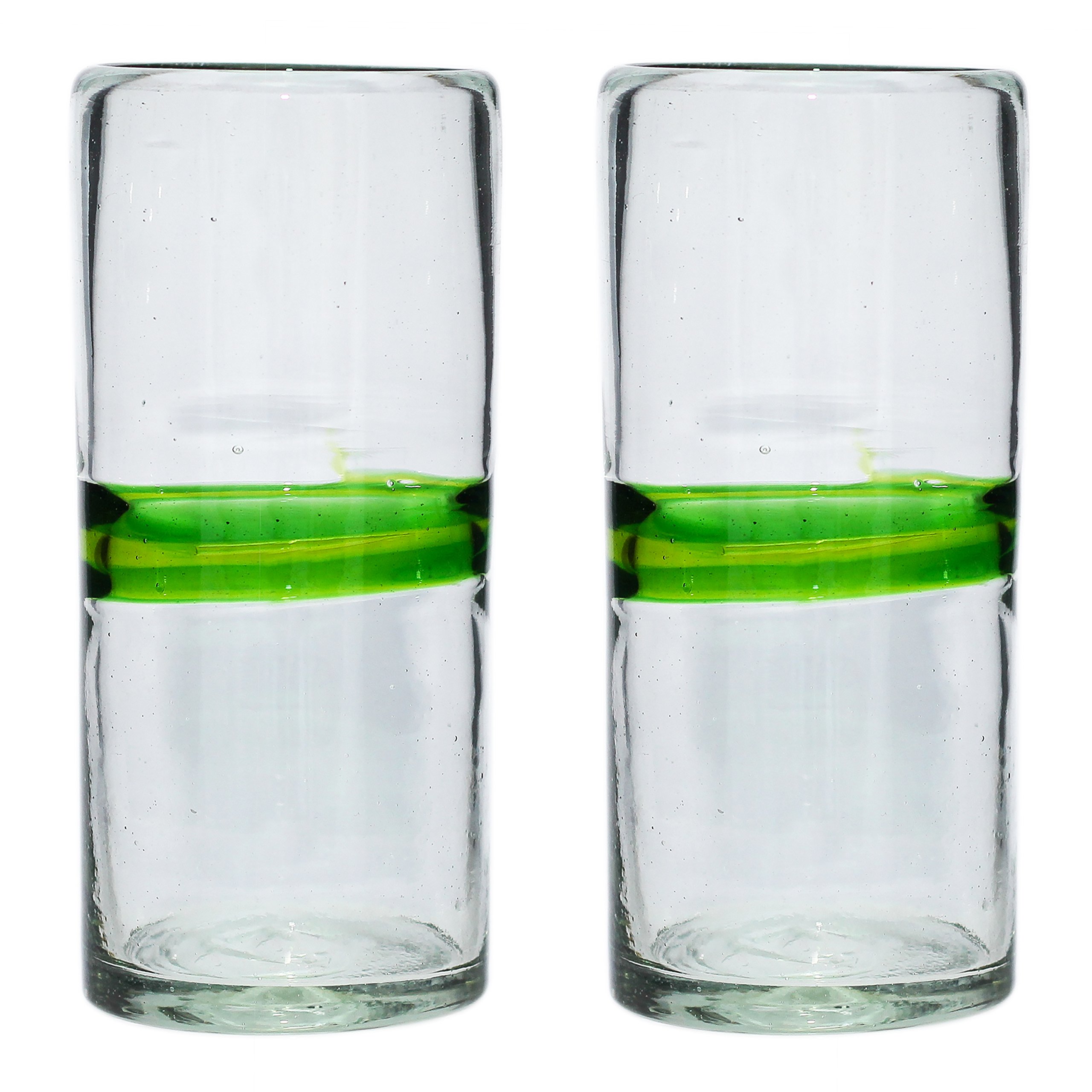 Tumia LAC Hi Ball Glass, Blended Green Set of 2, Hand Blown from Recycled Glass - fair Trade and Handmade in Mexico