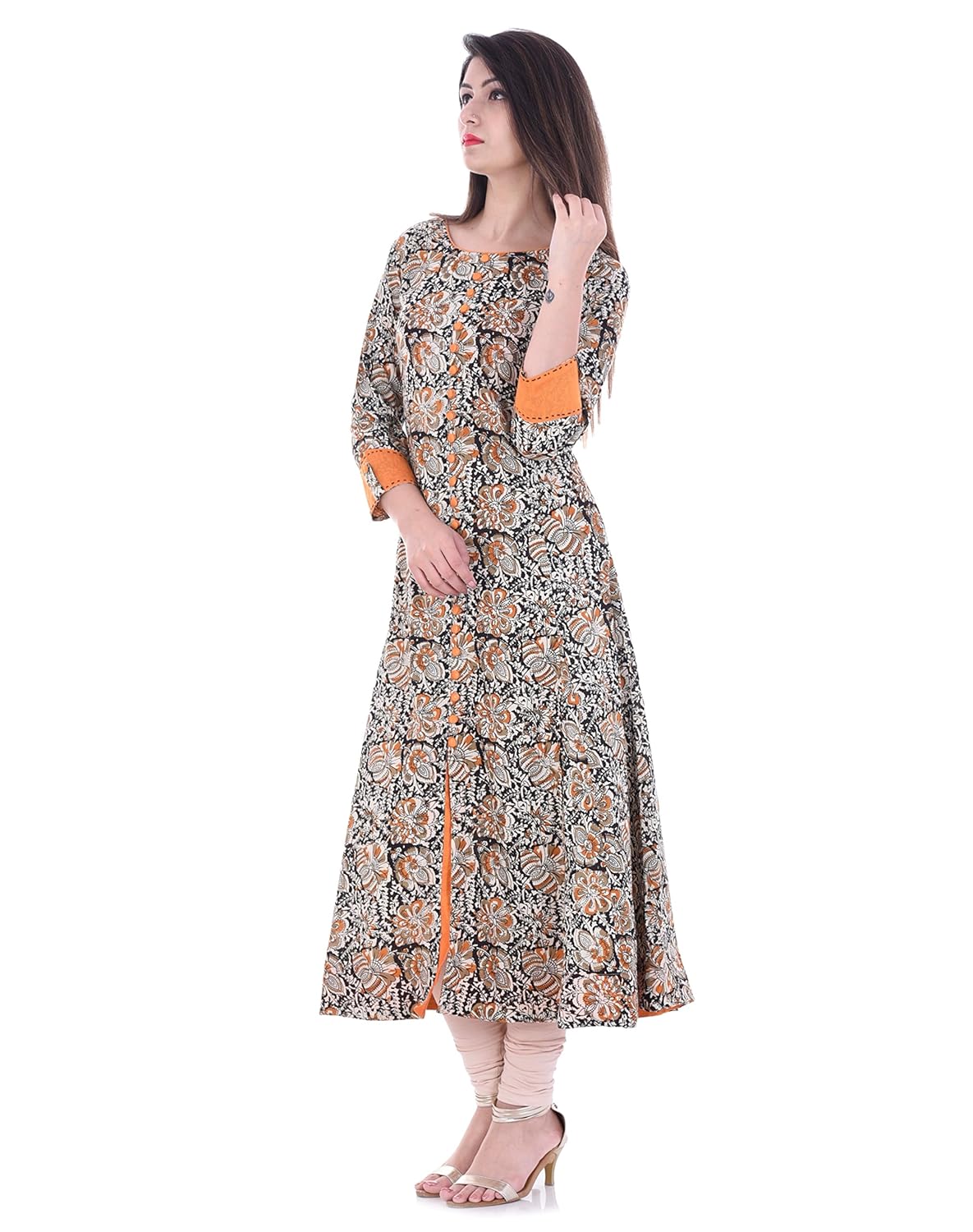 yash gallery women's cotton anarkali kalamkari print kurti(multi)