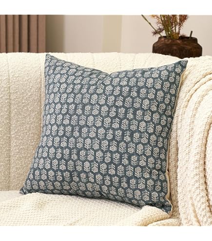 Amazon.com: YugTex Blue Floral Hand Embroidered 20x20 Throw Pillow