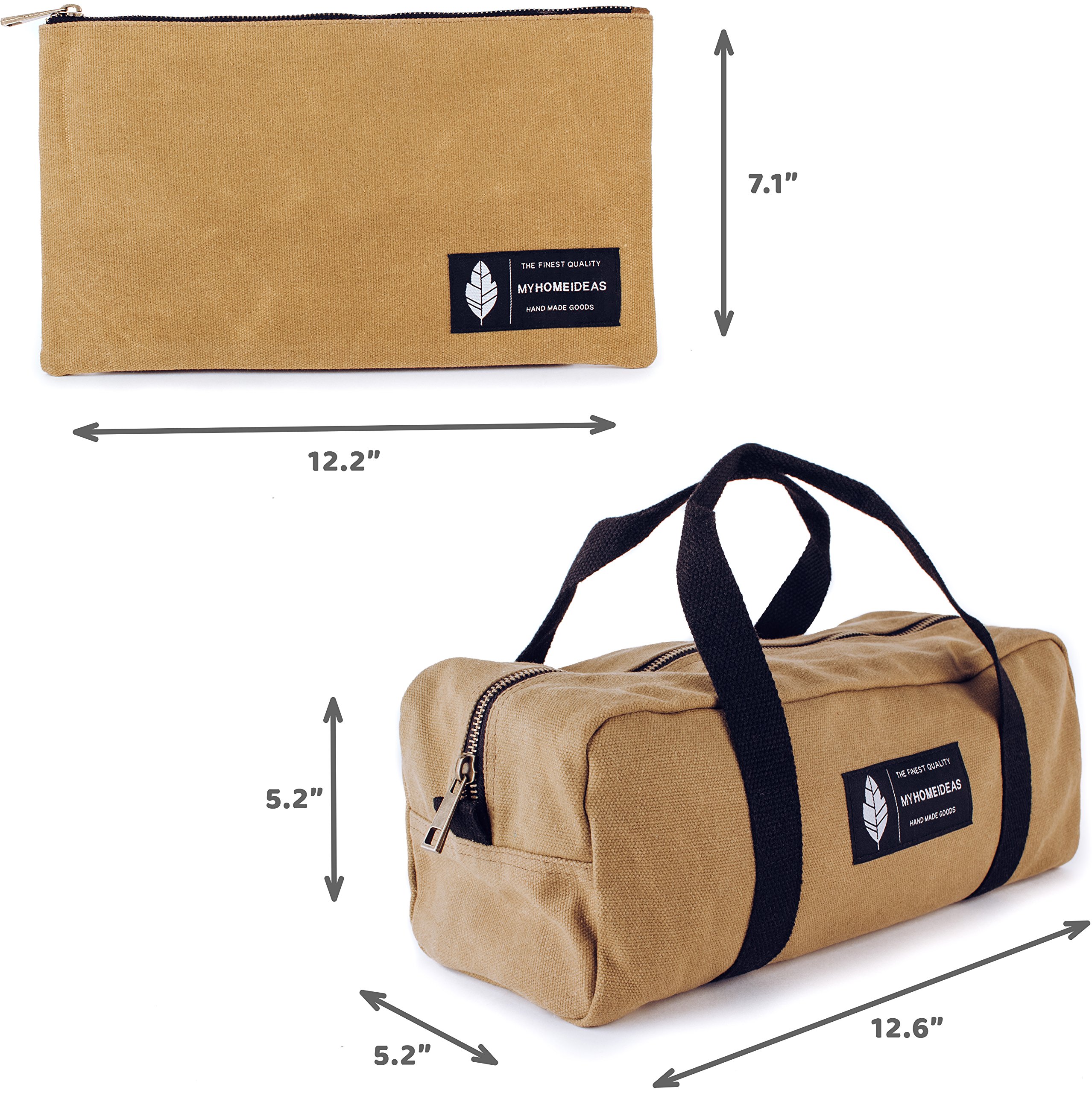 Waxed Canvas Zipper Tool Utility Bag and Pouch Set Heavy Duty Metal
