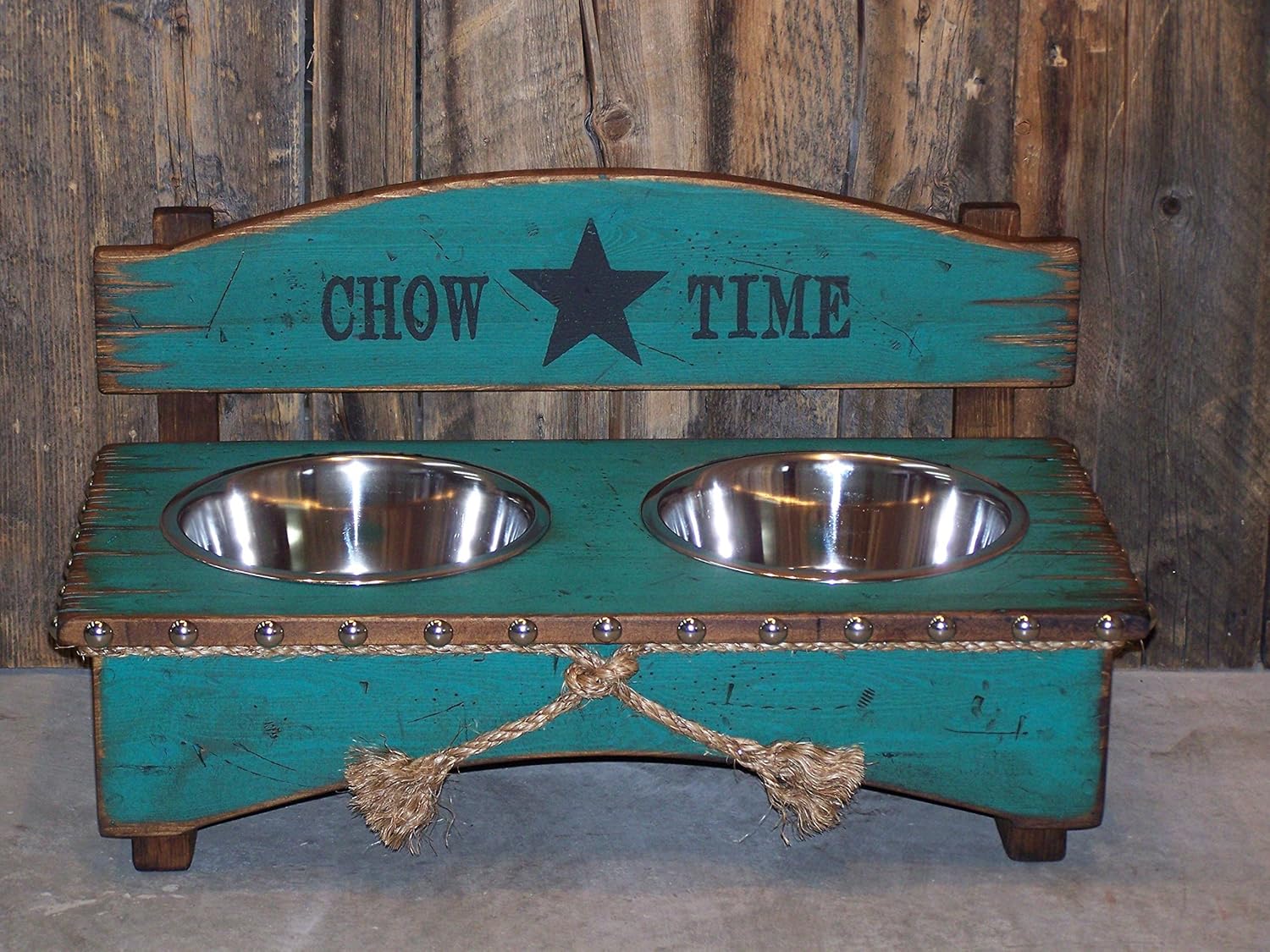 rustic elevated dog bowls