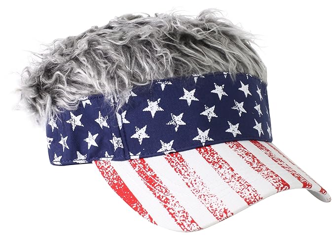 Flair Hair Men S American Flag Visor And Grey Hair Red One Size
