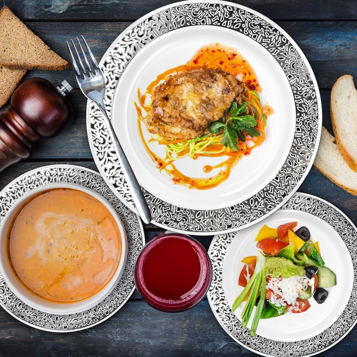 40 Elegant Premium Silver Wedding Dinner Plates Set Premium Disposable