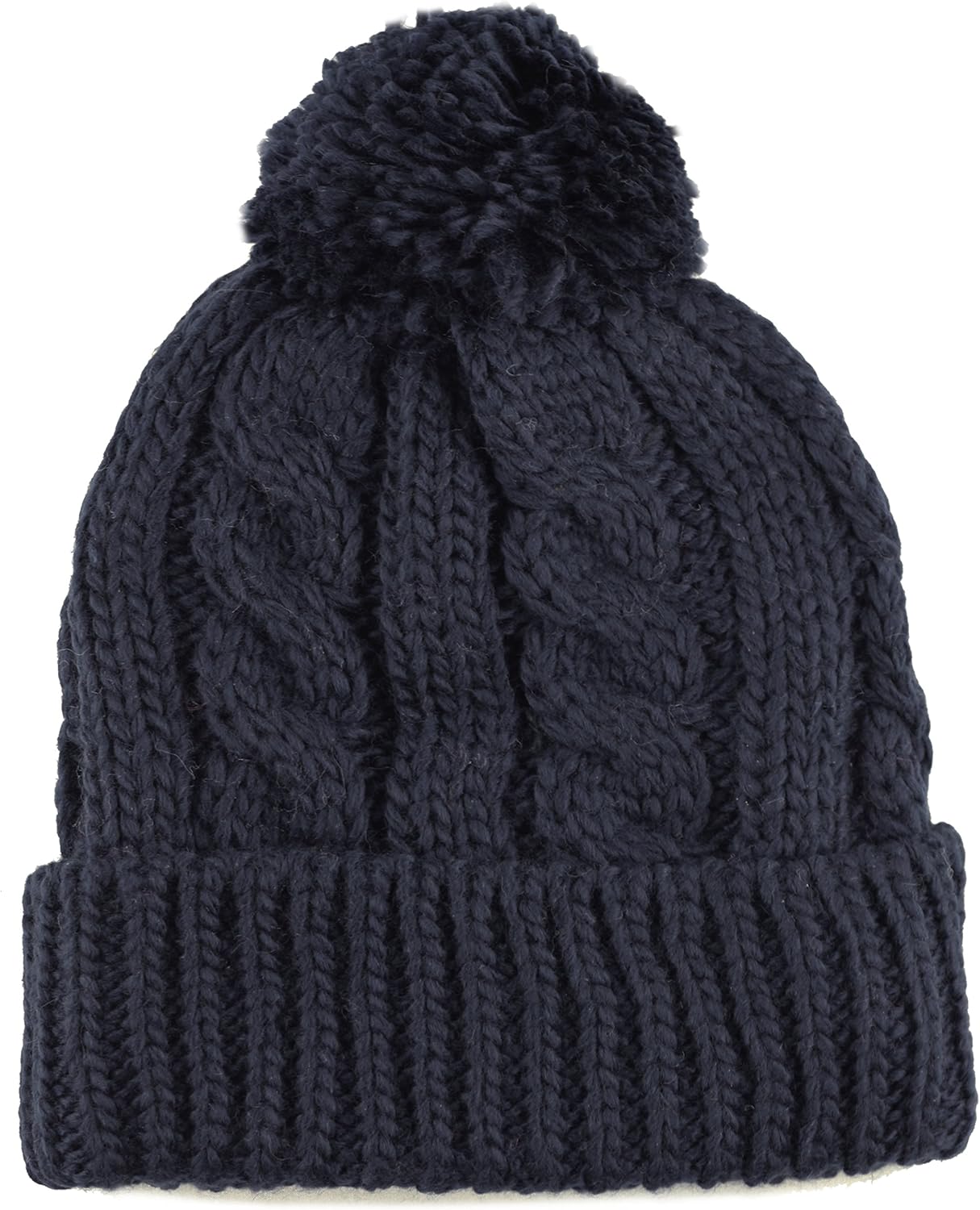 The Hat Depot Winter Thick and Warm Pom Pom Fleece Lined Skully Knit Beanie Hat (Navy) at  Women’s Clothing store