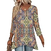 LUYAA 3/4 Length Sleeve Womens Tops V Neck Loose Fit Dressy Casual Blouse Flowy Shirts Plus Size Womens Clothing S-3XL
