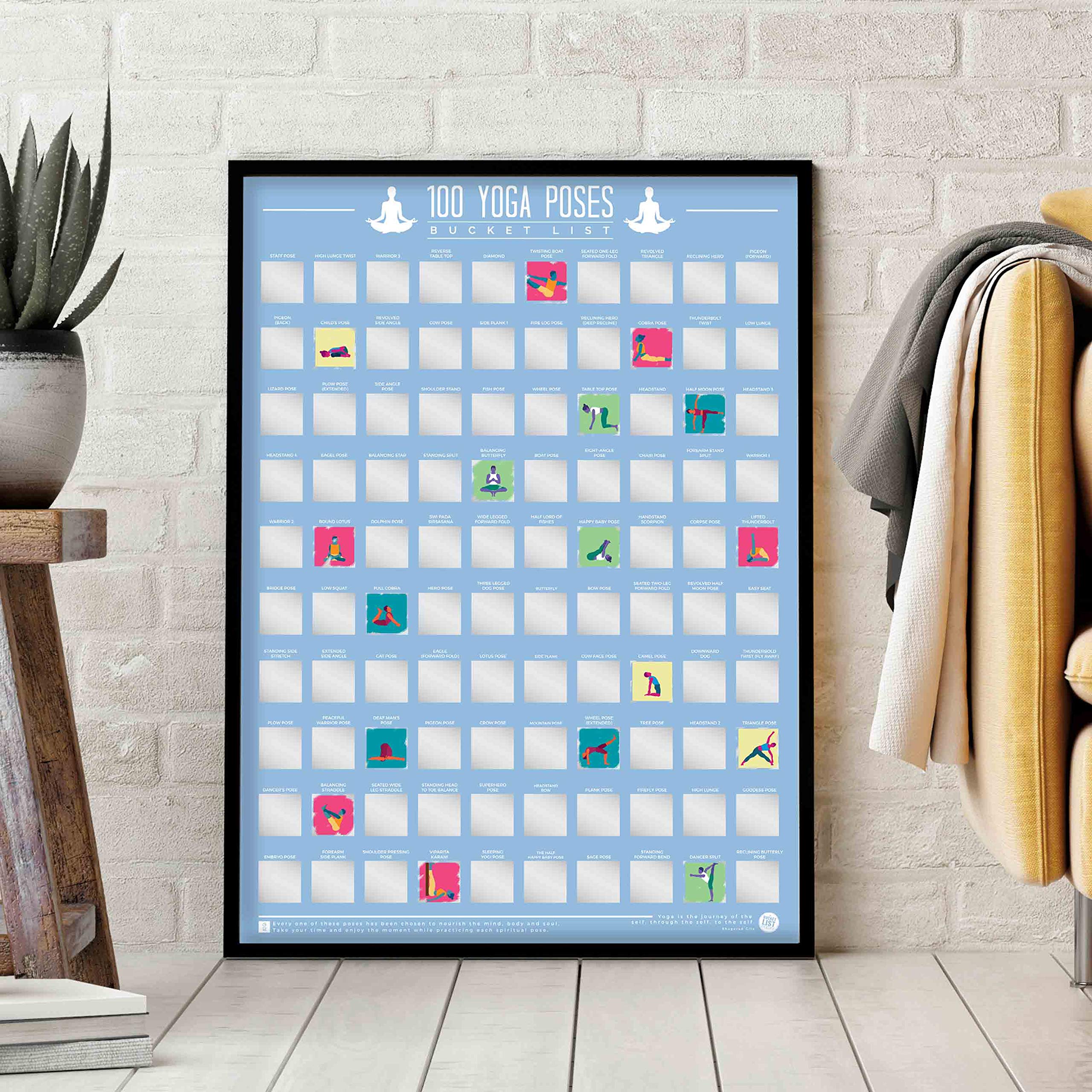Gift Republic 100 Yoga Poses Bucket List Scratch Poster, Blue, A2