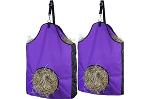 HIRQUITICKE 2 Pack Premium Durable Horse Slow Feed Hay Bag with Metal Snap Fastener and Heavy Adjustable Strap