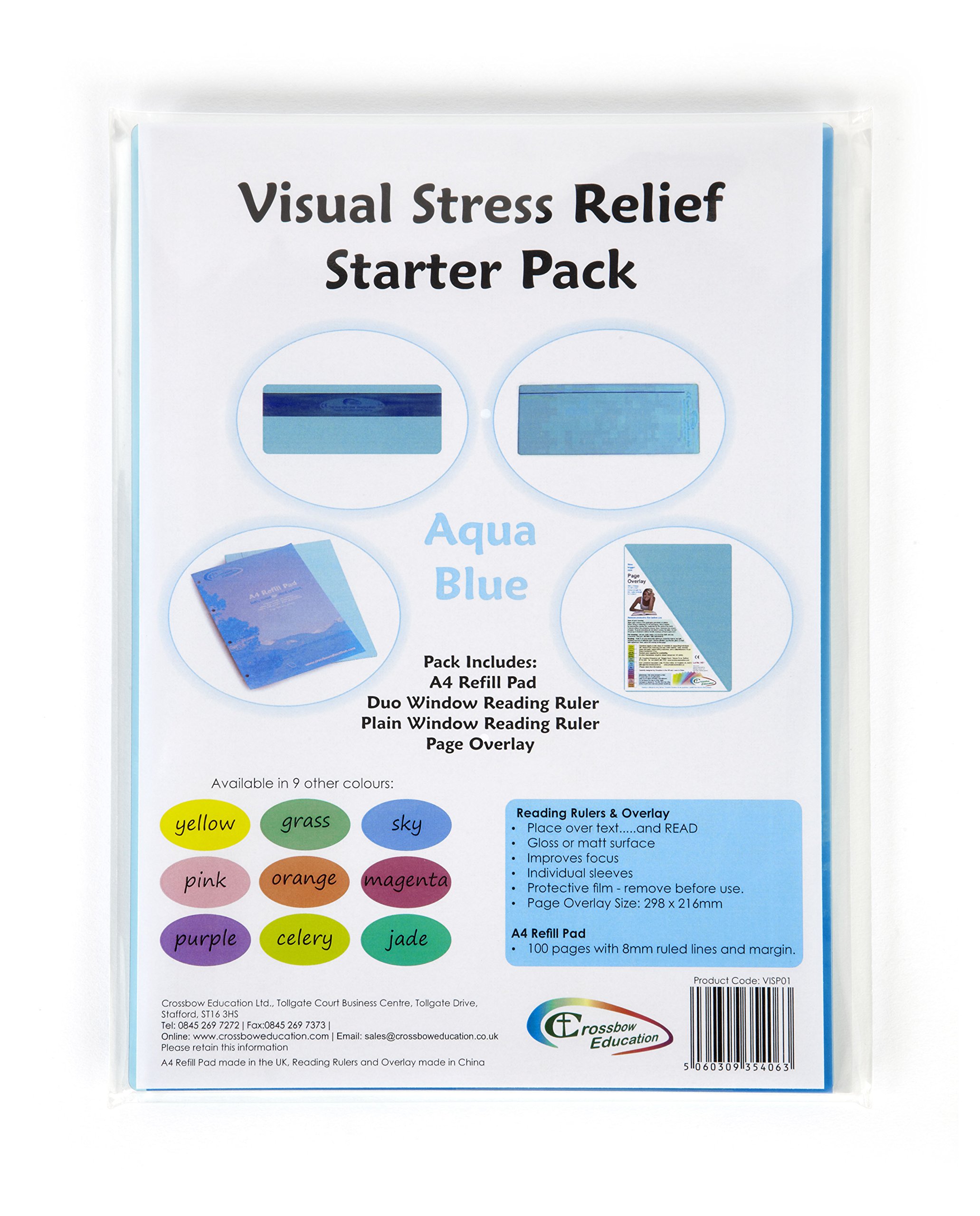 Crossbow Education Dyslexia Overlays and Visual Stress Starter Kit | Dyslexia Overlays and Paper for Dyslexia, ADHD and to Reduce Visual Stress - Aqua — image 1