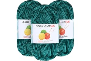 GENERIC 3 * 100g Velvet Chenille Chunky Yarn for Crocheting, Handcrafts Weaving Soft Chenille Yarn for Crocheting Clearance, Used for Making Baby Yarns Blanket, Clothes, Knitting Creations (Dark Green)