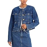 Nitzana Women's Cropped Denim Jacket Long sleeve Button Down Fall Winter Jean Jackets Coats with Pockets Trendy 2025