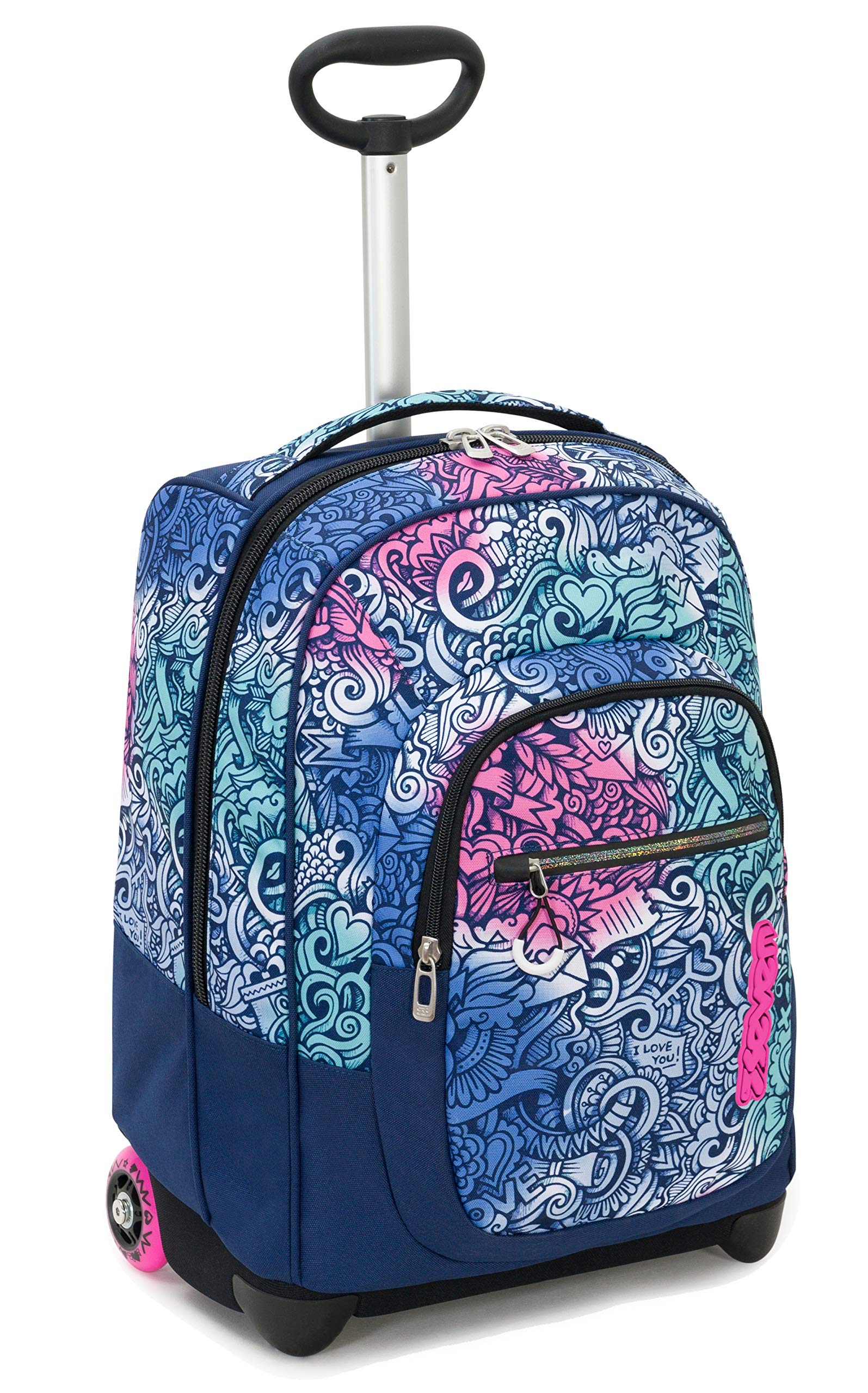 Seven Rolling backpack, PINKSHADE, Wheeled Book Bag, 2 in 1, Backpack + Trolley, for Teen, Girls&Boys, For School, Sport, Free Time, Laptop Sleeve, Italian Design, Navy
