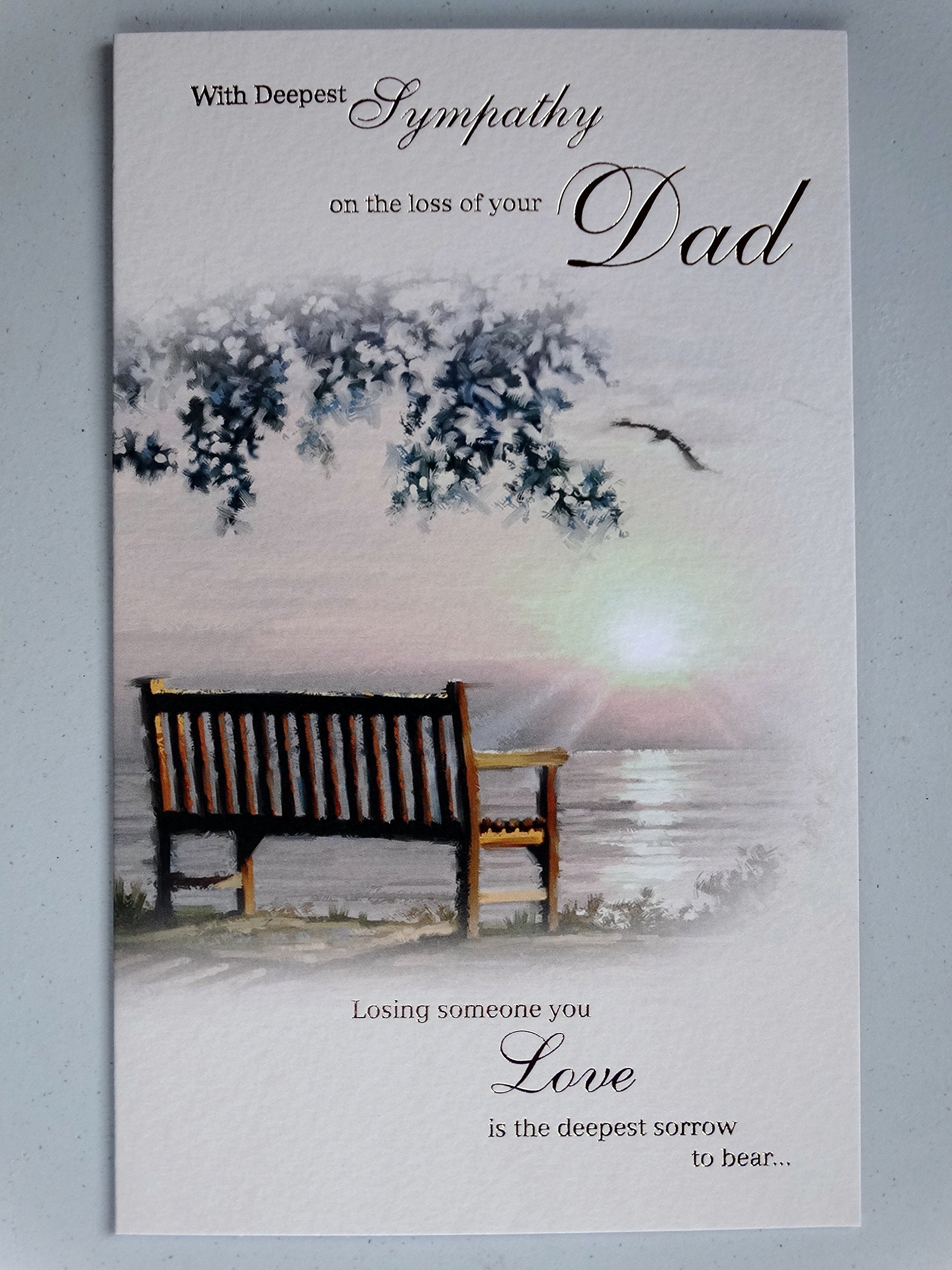 On The Loss Of Your Dad Bench & Sea Design Lovely Verse Sympathy Condolence Card
