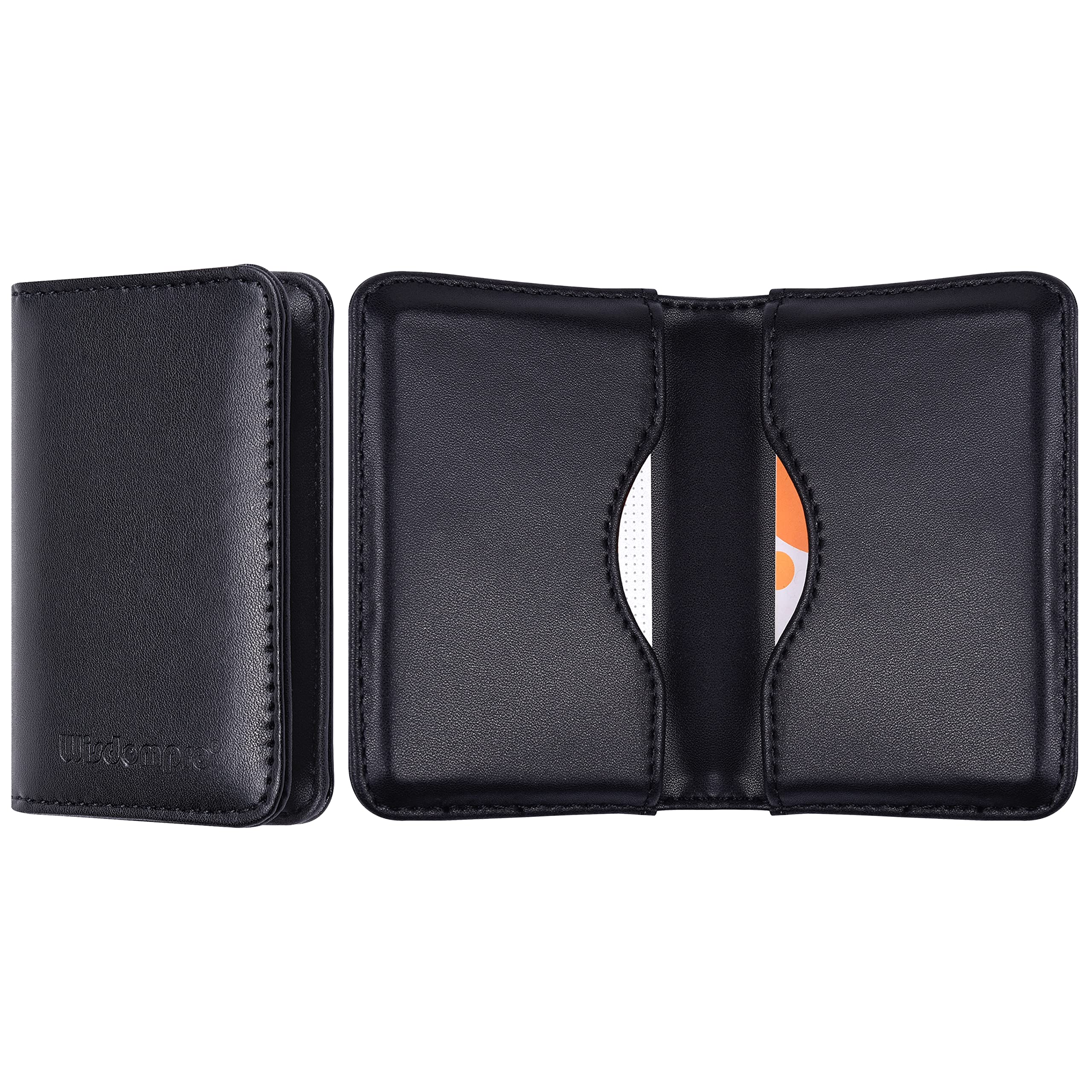 wisdompro Double Sided PU Leather Business Card Holder with Magnetic Closure for Men and Women Ultra Thin Black Cowhide Minimalist Minimalist Black Cow Leather Minimalist