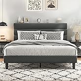 Fluest Queen Size Bed Frame, Platform Bed Frame with Velvet Upholstered Headboard, No Box Spring Needed, Sturdy Metal Support, Noise Free, Easy Assembly, Grey