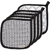 5 PCS Pot Holders for Kitchen, Cotton Potholers with Great Heat Resistance, Hot Pads, Trivets for Cooking and Baking Black
