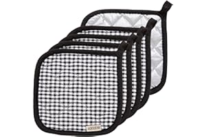 BESTJOY 5 PCS Pot Holders for Kitchen, Cotton Potholers with Great Heat Resistance, Hot Pads, Trivets for Cooking and Baking Black