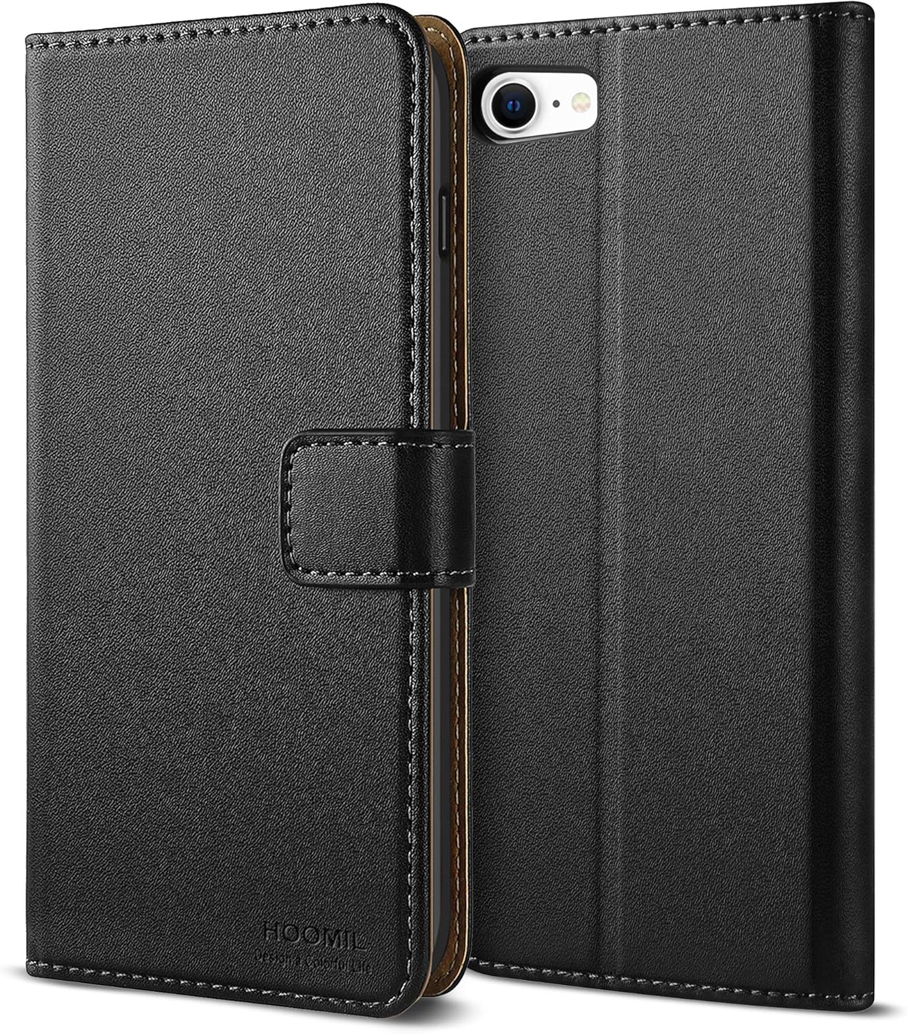 HOOMIL Wallet Case for iPhone SE 2020/8/7, [Classic Business Series] Flip Leather Cover - Black