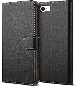 HOOMIL Wallet Case for iPhone SE 2020/8/7, [Classic Business Series] Flip Leather Cover - Black