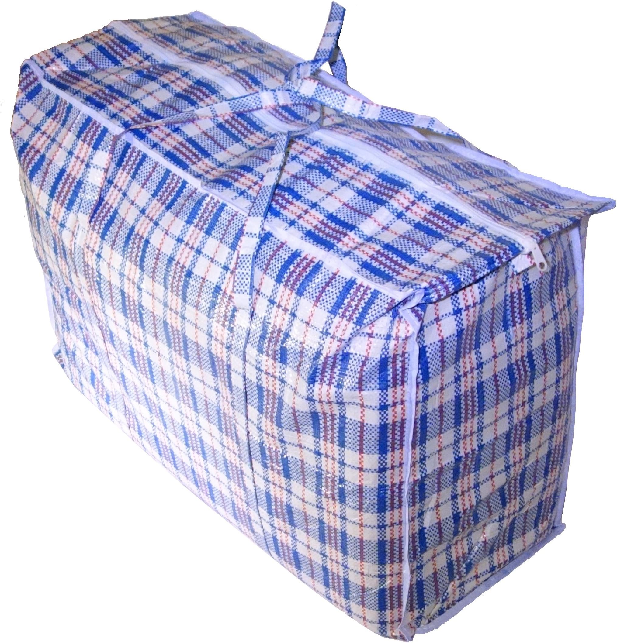 Large Plastic Checkered Storage Laundry Shopping Bags W. Zipper & Handles (3 Pack)