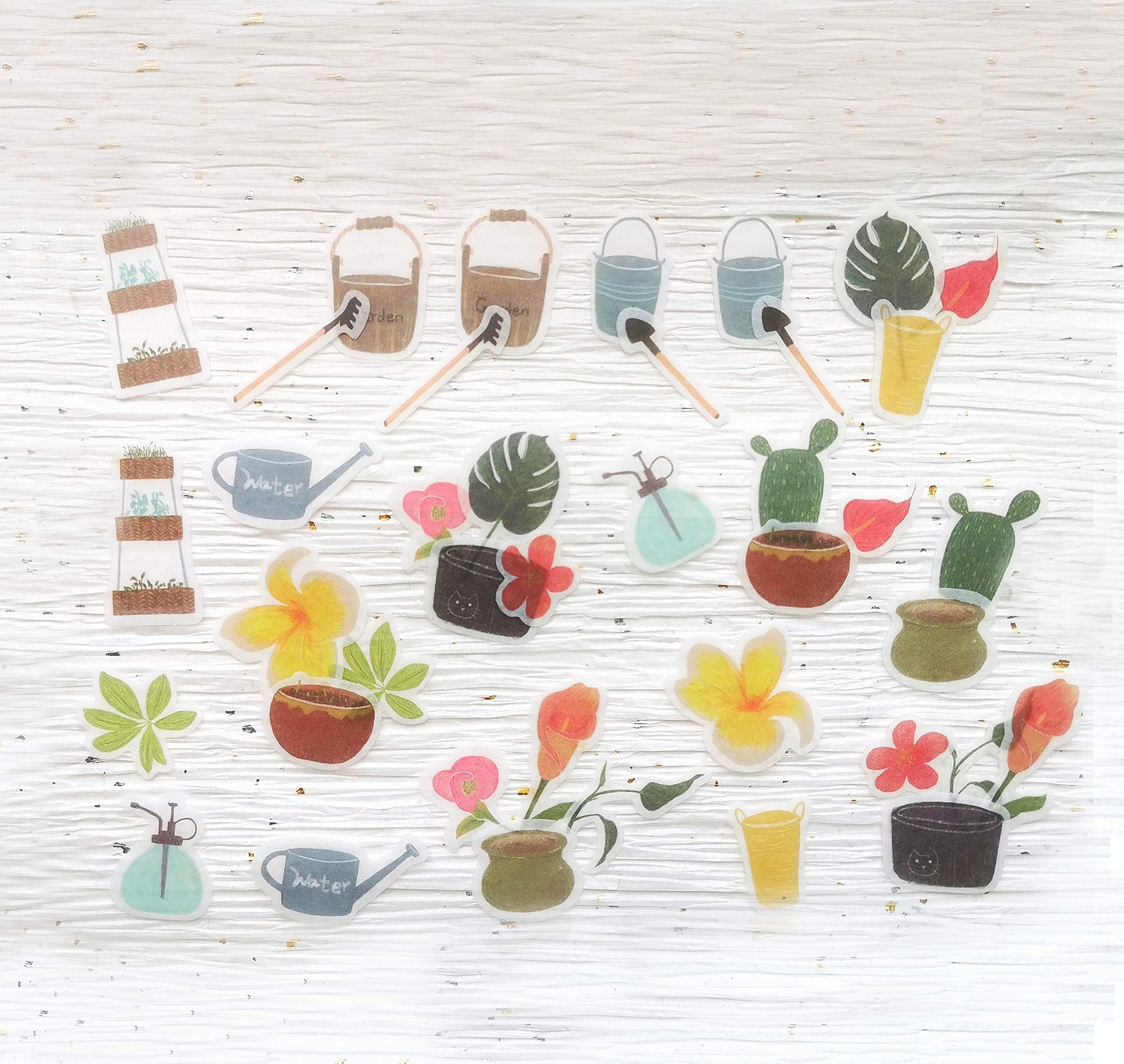 SAYOMI Cute Painted Garden Accessiories and Potted Flowers Decorative Stickers Set for Handmade Cards, Envelopes, Tages, Laptop and Phone, Planners and Scrapbook