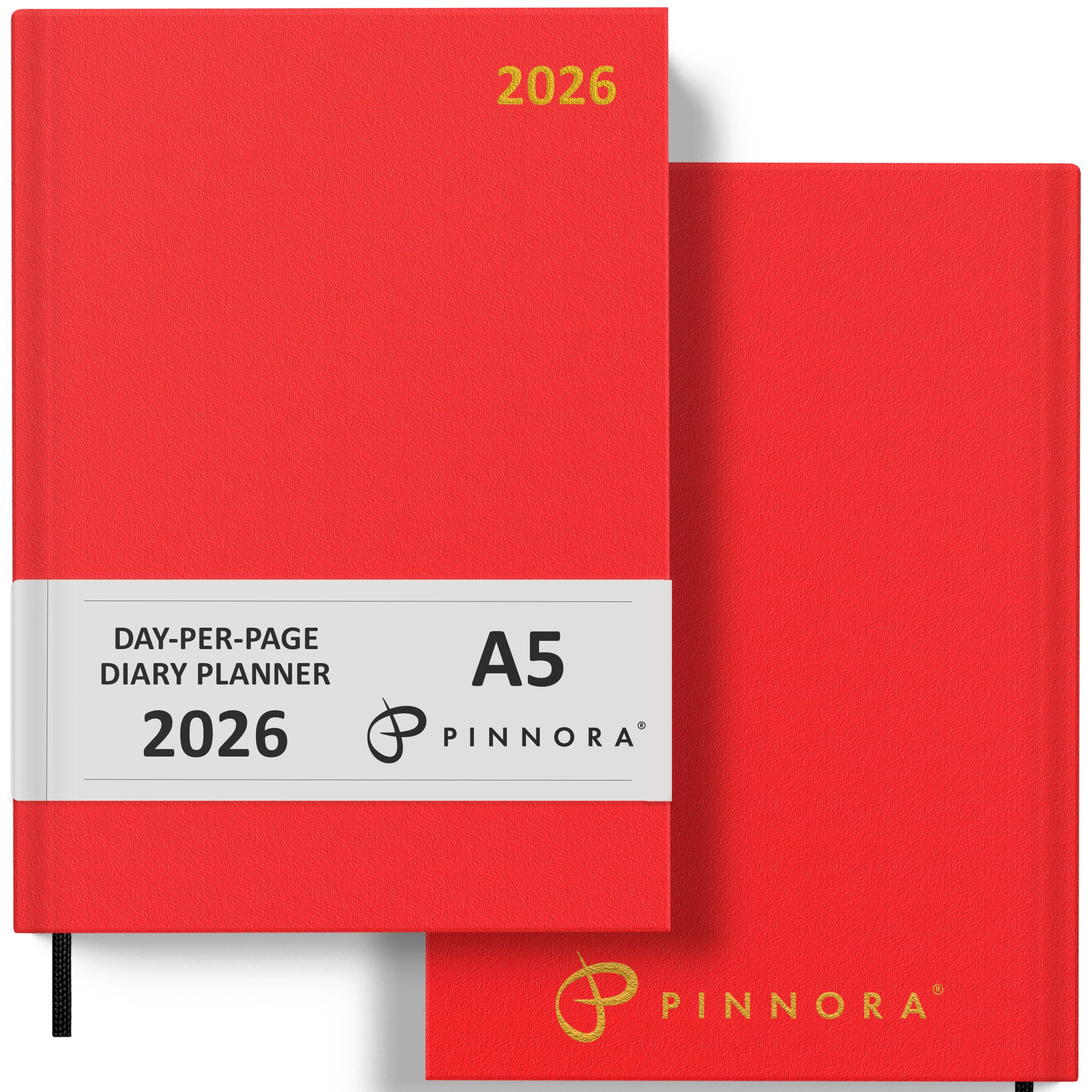 Pinnora Diary 2026 A5 Day Per Page, Red Year Planner Organiser 2026 Day Per Page, 2026 Planner, Home, School & Office, Hard Back 2026 Diaries, A5 & A4 2026 Diary in Day Per Page & Week To View