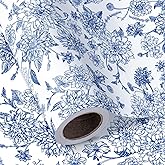WRAPAHOLIC Blue White Floral Wrapping Paper - Mini Roll - 17 Inch x 16.5 Feet - Vintage Blue Toile De Jouy Flower Wrapping Paper Perfect for Wedding, Birthday, Bridal Shower, Tea Party
