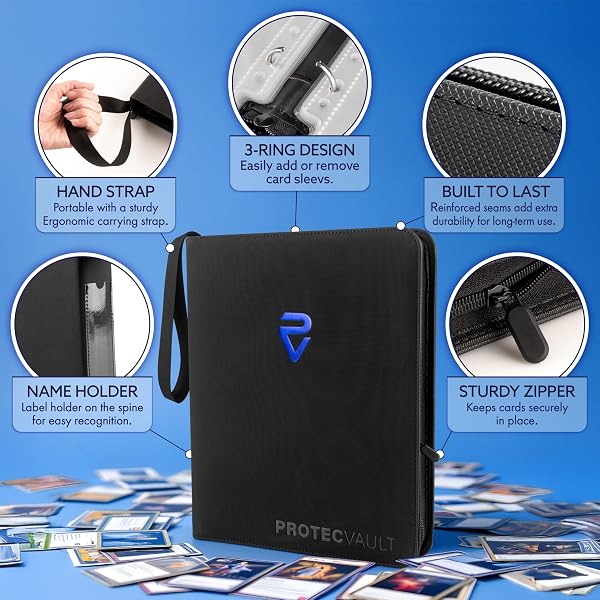 POKEMON CARD BINDER 900 POCKET WITH MAGNIFYING GLASS – TRADING CARD STORAGE ALBUM ZIPPER 3 RING FOR MTG SPORTS CARDS TCG – PREMIUM BLACK HOLDER ORGANIZER
