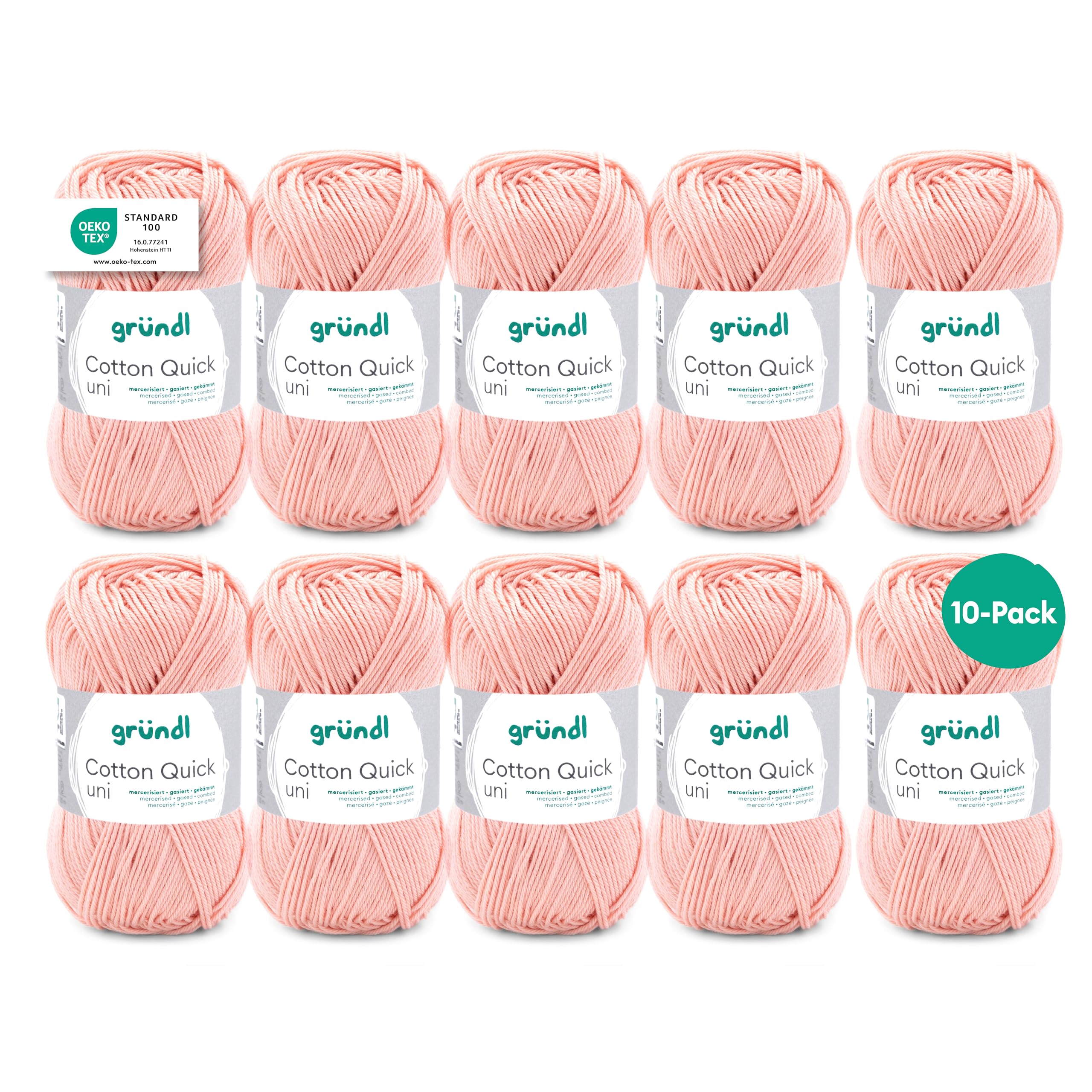 Gründl Cotton Quick Plain Value Pack (Durable and Long Lasting Wool, Easy Care Washable 100% Cotton Yarn, Needle Size: 3-4) 10 x 50g, Apricot