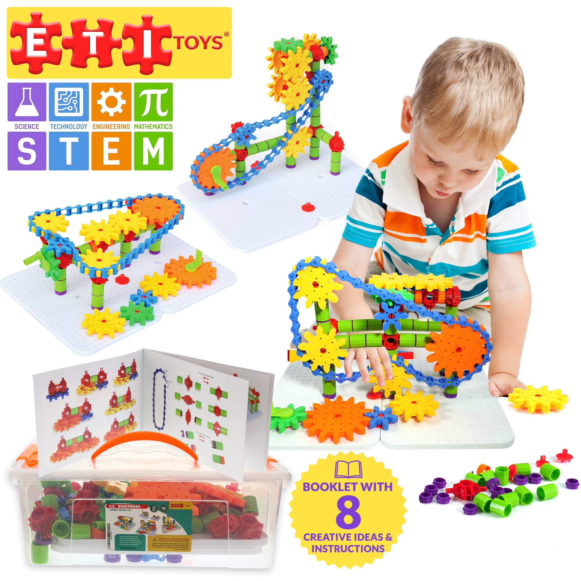 ETI Toys, STEM Learning, 192 Piece Jumbo Gears Set with Resizeable