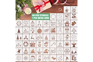 HAILUII 60 Pcs Small Christmas Stencils for Painting, 3 Inch Reusable Plastic Christmas Drawing Templates with Santa Claus Tree Snowflake Snowman for Painting on Wood Glass Wall Card Signage Winter Ornament