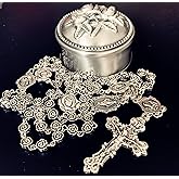 elegantmedical HANDMADE vintage silver rose beads Catholic Rosary Necklace Cross Gift Box Italy crucifix