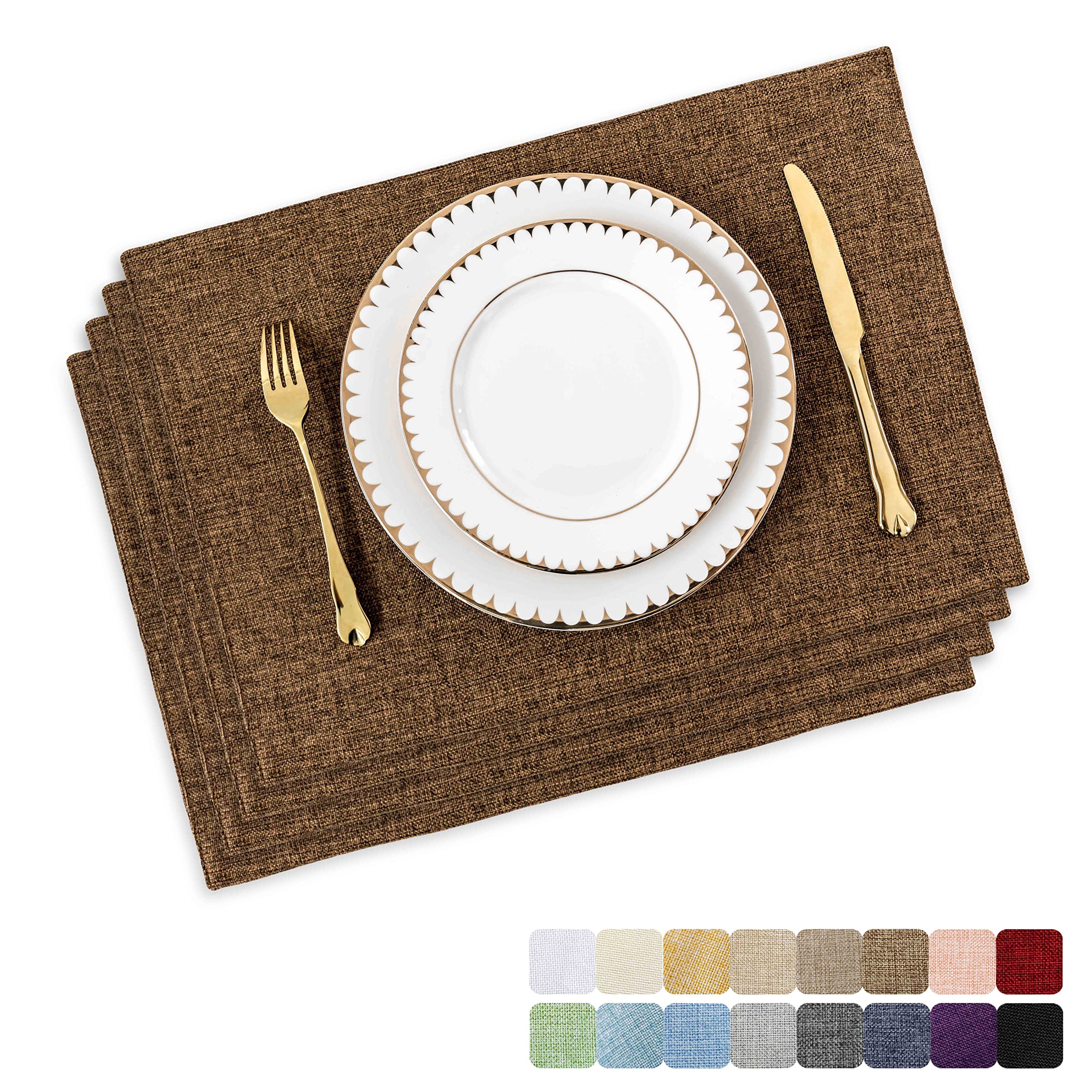 Home Brilliant Double Size Cloth Placemats Set of 4, Washable Rectangle Place Mats, Table Mats for Kitchen Indoor Outdoor Use, 33x48 cm, 4 Pcs, Brown